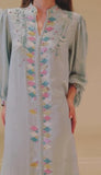 Blue Embroidered Printed Long Dress