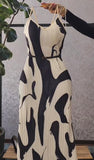 Black And White Printed Halter Dress