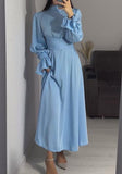 Solid Blue Silk Long Dress