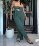 Solid Color Strappy Pants Set