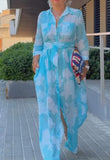 Blue And White Printed Long Shirt Dress