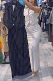 Striped Sleeveless Half Skirt Slit Set