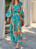 Blue Watercolor Print Maxi Dress