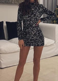 Glitter Long Sleeve Backless Short Dress