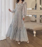 Lace Printed Long Sleeve Elegant Maxi Dress