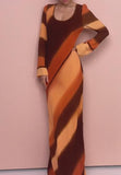 Brown Orange Gradient Elegant Slim Dress