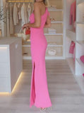 Pink One Shoulder Slit Dress