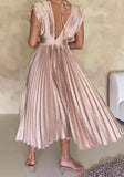 Sleeveless Pleated V-Neck Dress