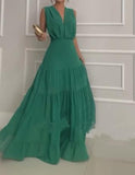 Green Sleeveless Pleated Dress