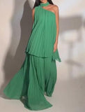 Solid Color Designer Strapless Pleated Dress