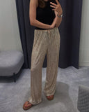 Sequined Straight Mop Pants