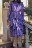 Purple-Print Layered Midi Dress