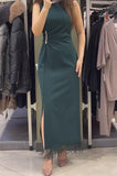 Sleeveless Slit Elegant Raw Edge Dress