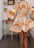 Orange Printed Elegant Short Dress