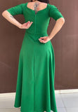 Pure Green Elegant Belted Dress