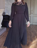 Black Gauze Collar Pleated Dress