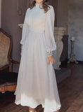 Pure White Rivet Elegant Long Sleeve Dress