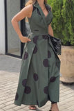 Green Sleeveless Polka Dot Dress