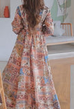 Pink Multicolor Printed Flower Long Dress