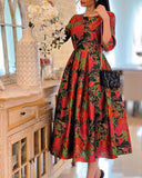 Red Floral Elegant Dress