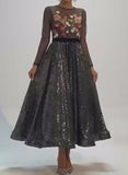 Floral Embellished Sparkling Elegant Black Long Dress