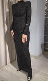 Black Long Sleeve Shiny Long Dress