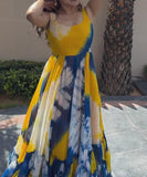 Yellow And Blue Ink Sling Dress