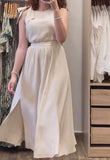 Beige Slit Sleeveless Dress