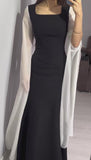 Black White Sleeve Square Neck Long Dress
