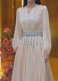 Light Pink Waist Ruffles Embellished Long Dress