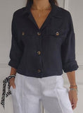 Solid Color Cotton Linen Button Down Shirt