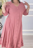 Pink Cutout Printed Loose Shirt Dress