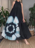 Black Sleeveless Flower Long Dress