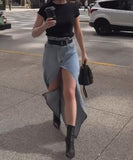 Denim Half Body Slit Skirt