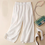 Cotton And Linen Cropped Wide-Leg Pants