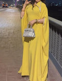 Elegant Long Dress With Yellow Glitter Cloak