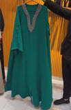 Green Loose Silver Neck Long Dress