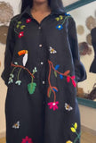 Black Small Flower Embroidered Shirt Dress