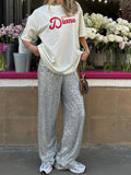 Sequined Straight Mop Pants