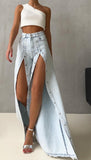 Button Breasted Denim Wide Leg Pants