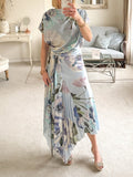 Draped Neckline Elegant Midi Dress