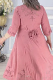 Pink Cutout Printed Loose Shirt Dress