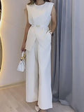 White Sleeveless Suit Two Piece Set