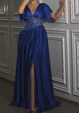 Elegant Slit Long Dress In Blue