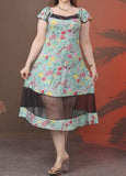 Multicolor Fresh Small Flower Black Mesh Patchwork Dress