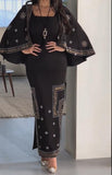 Black Glitter Printed Shawl Elegant Long Dress