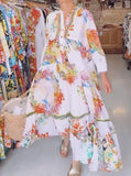 Colorful Printed White Loose Long Dress