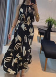 Sleeveless Waistless Black Printed Dress