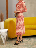 Long Sleeve Elegant Floral Midi Dress