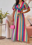 Multi-color Vertical Striped Colorful Dress